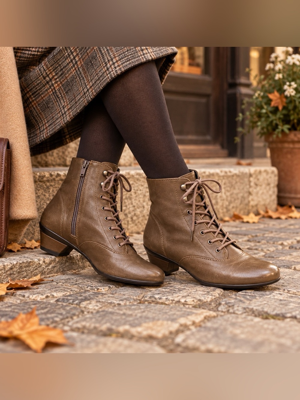 Eric Michael Olive/taupe-brown Leather Lace Up Ankle Boots EU 37 Spain Side Zip